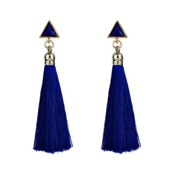 Bohemian Long Tassel Triangle Stud Earrings - Picture 5 of 13